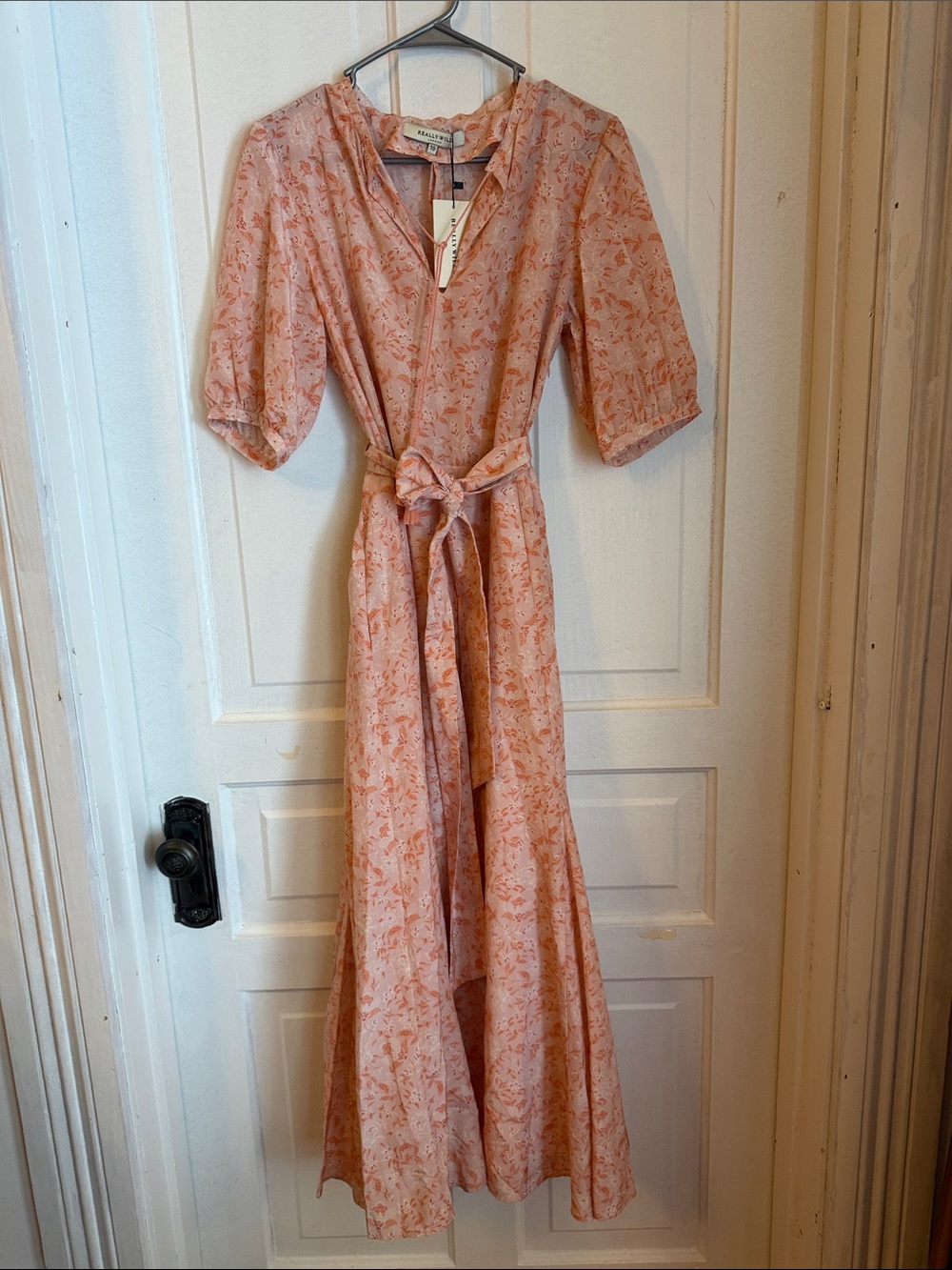 Pink Lumley Silk Mix Tie Neck Dress